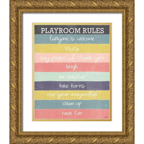Playroom Rules v2 Gold Ornate Wood Framed Art Print with Double Matting by Louise, Gigi