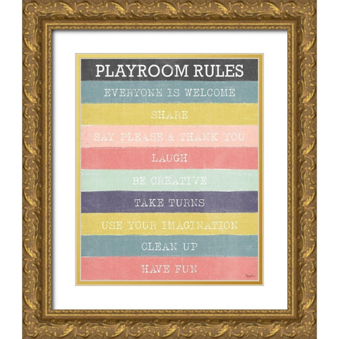 Playroom Rules Gold Ornate Wood Framed Art Print with Double Matting by Louise, Gigi