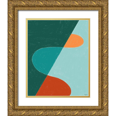 Teal Orange Abstract Gold Ornate Wood Framed Art Print with Double Matting by Louise, Gigi