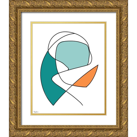 Abstract Teal Orange 2 Gold Ornate Wood Framed Art Print with Double Matting by Louise, Gigi