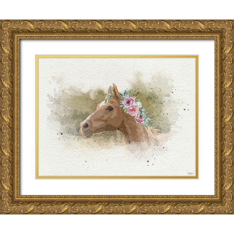 Watercolor Horse Gold Ornate Wood Framed Art Print with Double Matting by Louise, Gigi