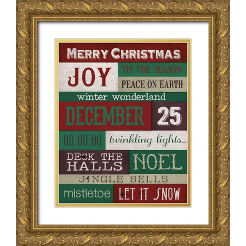 Christmas Text 2 Gold Ornate Wood Framed Art Print with Double Matting by Louise, Gigi