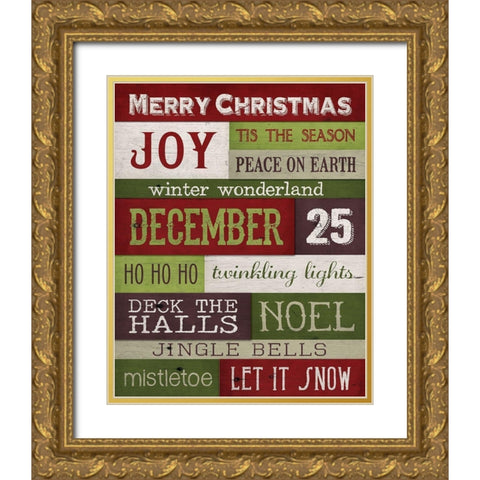 Christmas Text Gold Ornate Wood Framed Art Print with Double Matting by Louise, Gigi