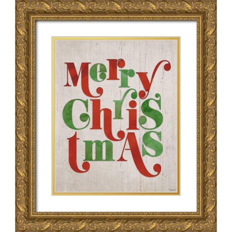 Merry Christmas Gold Ornate Wood Framed Art Print with Double Matting by Louise, Gigi
