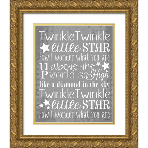 Twinkle White Stars Gold Ornate Wood Framed Art Print with Double Matting by Louise, Gigi
