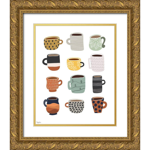 Fall Coffee Gold Ornate Wood Framed Art Print with Double Matting by Louise, Gigi