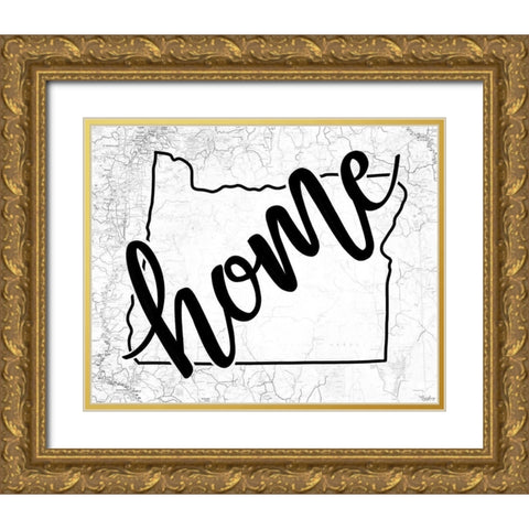 Oregon Home Map Gold Ornate Wood Framed Art Print with Double Matting by Louise, Gigi