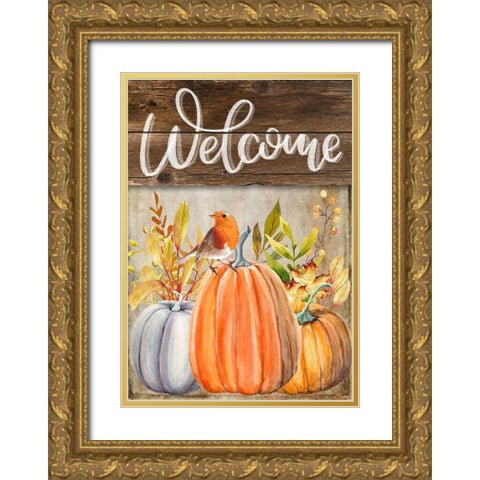 Welcome Bird Flag Gold Ornate Wood Framed Art Print with Double Matting by Louise, Gigi
