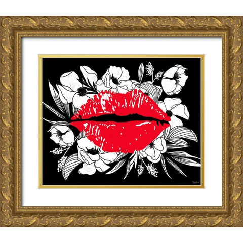 Floral Lips Gold Ornate Wood Framed Art Print with Double Matting by Louise, Gigi