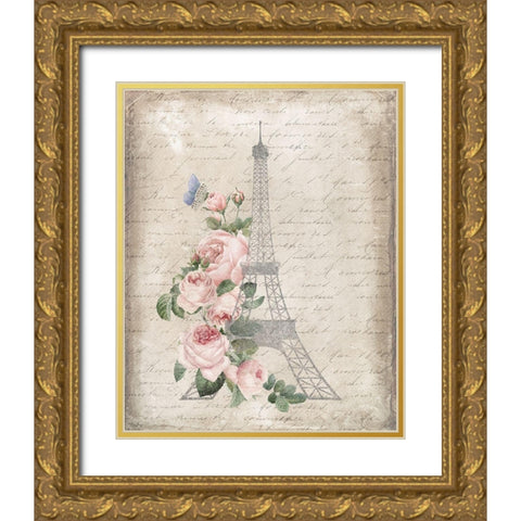 Eiffel Floral Gold Ornate Wood Framed Art Print with Double Matting by Louise, Gigi