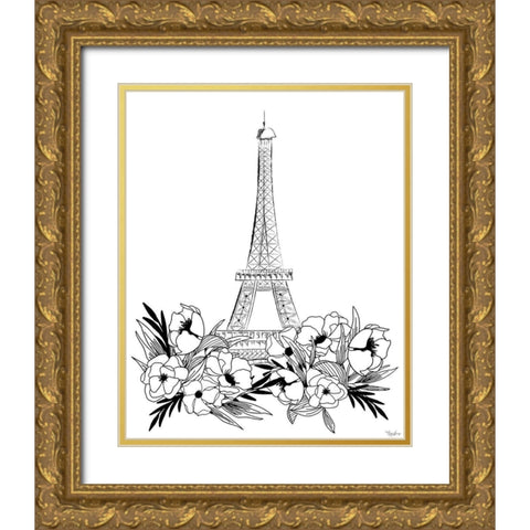 Eiffel Black White Gold Ornate Wood Framed Art Print with Double Matting by Louise, Gigi