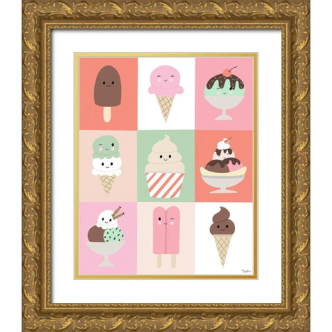 Ice Cream Faces Gold Ornate Wood Framed Art Print with Double Matting by Louise, Gigi