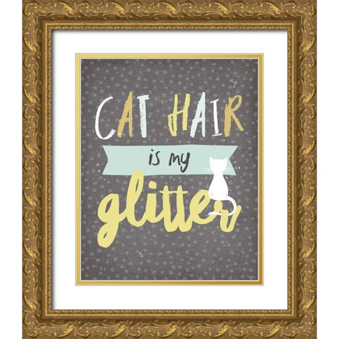 Cat Hair Glitter Gold Ornate Wood Framed Art Print with Double Matting by Louise, Gigi