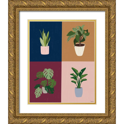 Four Plants Gold Ornate Wood Framed Art Print with Double Matting by Louise, Gigi
