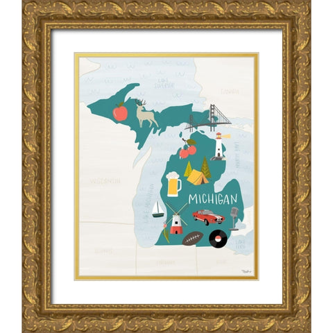 Michigan Icons 2 Gold Ornate Wood Framed Art Print with Double Matting by Louise, Gigi