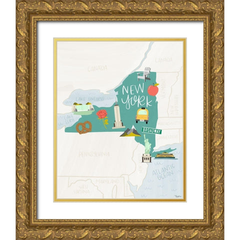 New York Icons Teal Gold Ornate Wood Framed Art Print with Double Matting by Louise, Gigi