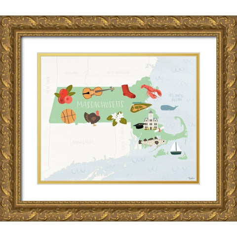 Massachusetts Icons Gold Ornate Wood Framed Art Print with Double Matting by Louise, Gigi