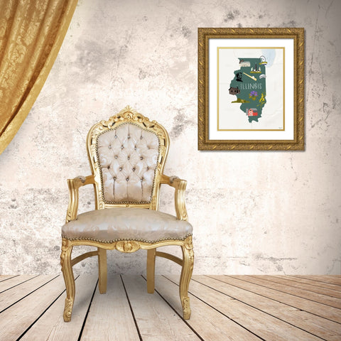 Illinois Icons 2 Gold Ornate Wood Framed Art Print with Double Matting by Louise, Gigi