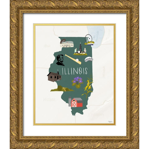 Illinois Icons 2 Gold Ornate Wood Framed Art Print with Double Matting by Louise, Gigi