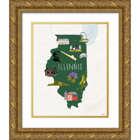 Illinois Icons Gold Ornate Wood Framed Art Print with Double Matting by Louise, Gigi
