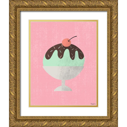 One Scoop Sundae Gold Ornate Wood Framed Art Print with Double Matting by Louise, Gigi