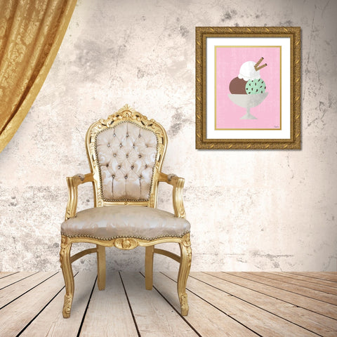 Three Scoop Sundae Gold Ornate Wood Framed Art Print with Double Matting by Louise, Gigi