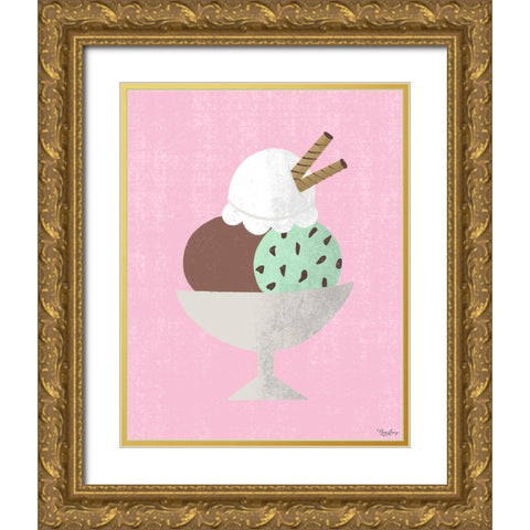 Three Scoop Sundae Gold Ornate Wood Framed Art Print with Double Matting by Louise, Gigi