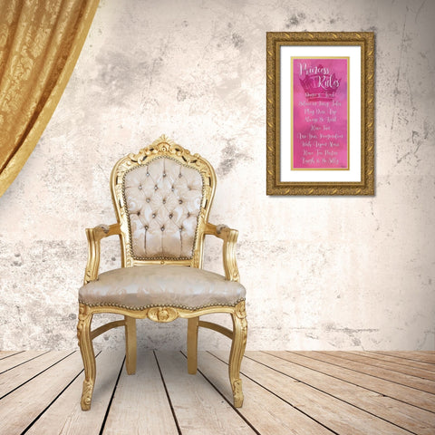 Princess Rules Script Gold Ornate Wood Framed Art Print with Double Matting by Louise, Gigi