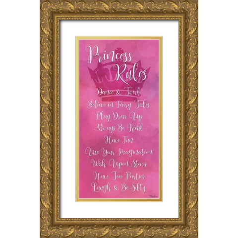 Princess Rules Script Gold Ornate Wood Framed Art Print with Double Matting by Louise, Gigi