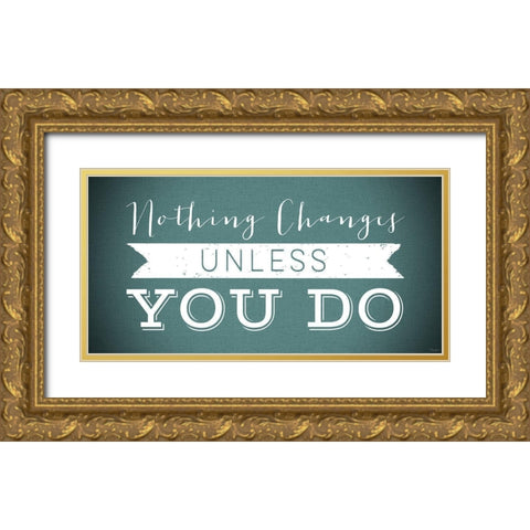 Changes Teal Gold Ornate Wood Framed Art Print with Double Matting by Louise, Gigi