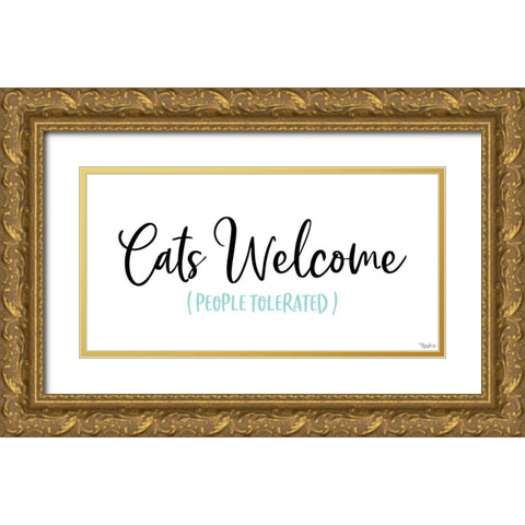 Cats Welcome White Gold Ornate Wood Framed Art Print with Double Matting by Louise, Gigi