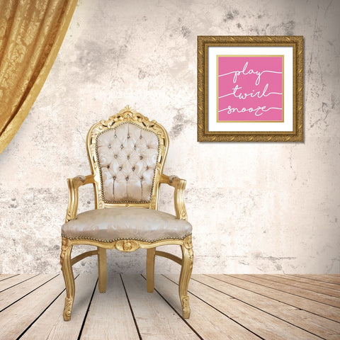 Play Twirl Snooze PINK Gold Ornate Wood Framed Art Print with Double Matting by Louise, Gigi