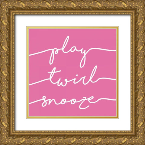 Play Twirl Snooze PINK Gold Ornate Wood Framed Art Print with Double Matting by Louise, Gigi