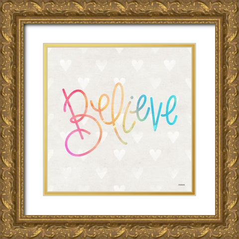 Believe Gold Ornate Wood Framed Art Print with Double Matting by Louise, Gigi