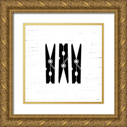 Clothespins Gold Ornate Wood Framed Art Print with Double Matting by Louise, Gigi