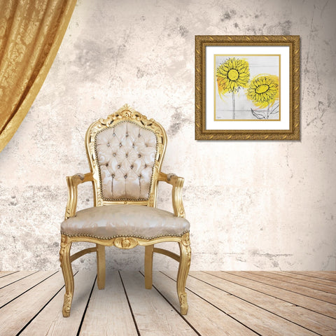 Two Sunflowers Gold Ornate Wood Framed Art Print with Double Matting by Louise, Gigi