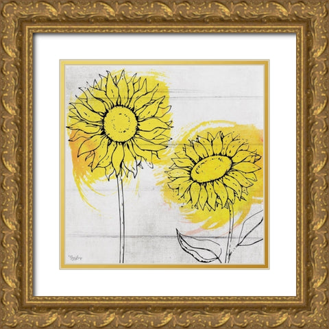 Two Sunflowers Gold Ornate Wood Framed Art Print with Double Matting by Louise, Gigi