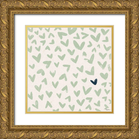 Green Hearts Gold Ornate Wood Framed Art Print with Double Matting by Louise, Gigi
