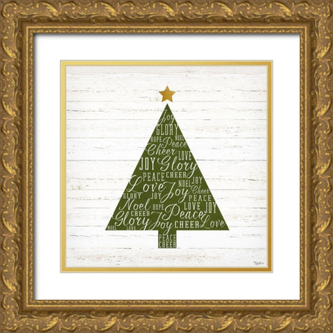 Christmas Words Tree Gold Ornate Wood Framed Art Print with Double Matting by Louise, Gigi