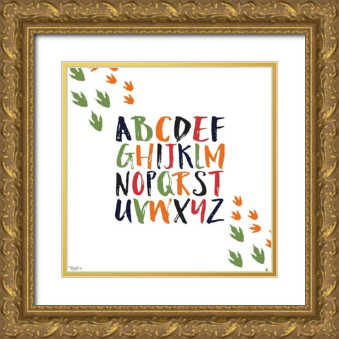 Dinosaur Alphabet Gold Ornate Wood Framed Art Print with Double Matting by Louise, Gigi