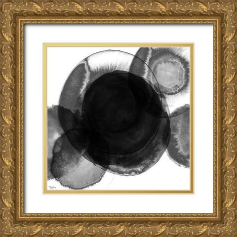 Black Circle Abstract 1 Gold Ornate Wood Framed Art Print with Double Matting by Louise, Gigi