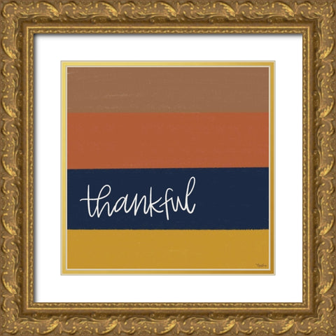 Thankful Stripes Gold Ornate Wood Framed Art Print with Double Matting by Louise, Gigi