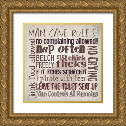 Man Cave Rules Gold Ornate Wood Framed Art Print with Double Matting by Louise, Gigi