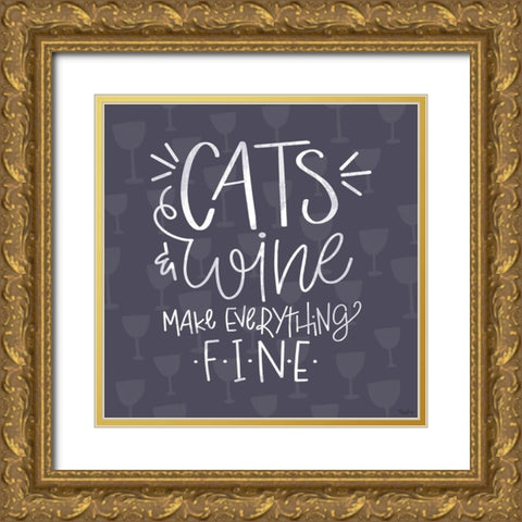 Cats Wine Gold Ornate Wood Framed Art Print with Double Matting by Louise, Gigi