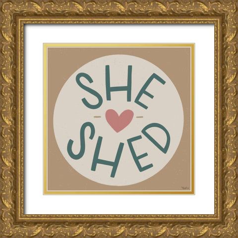 She Shed Round Gold Ornate Wood Framed Art Print with Double Matting by Louise, Gigi