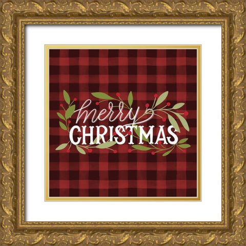 Christmas Plaid Gold Ornate Wood Framed Art Print with Double Matting by Louise, Gigi