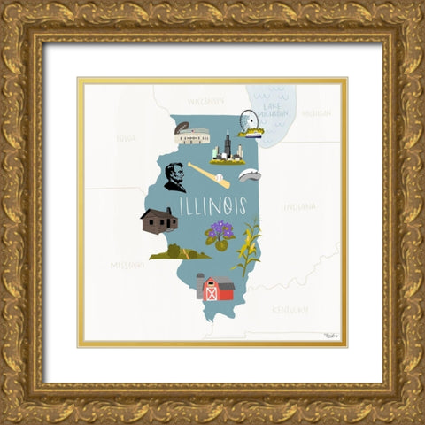 Illinois Icons Gold Ornate Wood Framed Art Print with Double Matting by Louise, Gigi