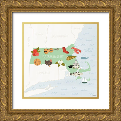 Massachusetts Icons Gold Ornate Wood Framed Art Print with Double Matting by Louise, Gigi