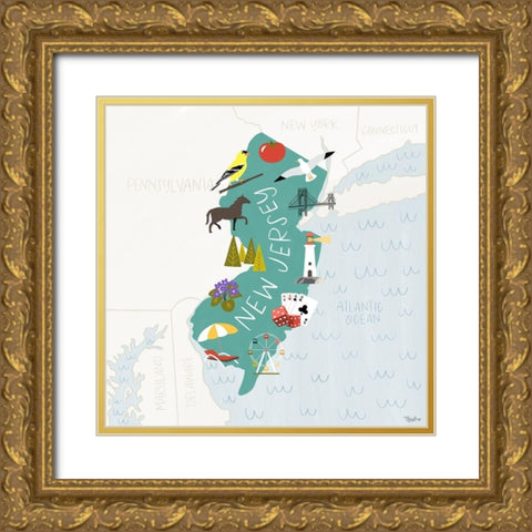 New Jersey Icons Gold Ornate Wood Framed Art Print with Double Matting by Louise, Gigi