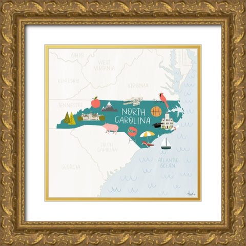 North Carolina Icons Gold Ornate Wood Framed Art Print with Double Matting by Louise, Gigi